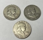 1952 - P D & S Franklin Half Dollars - Lot of 3- 90% Silver Coins — photo 1