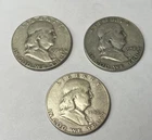 1952 - P D & S Franklin Half Dollars - Lot of 3- 90% Silver Coins