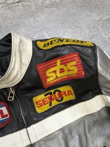 Vintage Segura Leather Racing Jacket Motul Total Dunlop Patches Biker Size M / 3 image 16