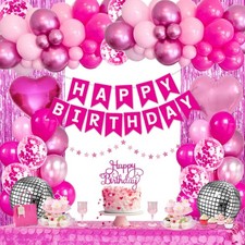 Pink Birthday Party Decorations for Women Girls with Happy Birthday Banner Pa...