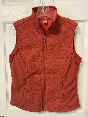 MEDIUM Lucy Women's Zippered Quilted Embroidered Full Zip Vest Orange Rust