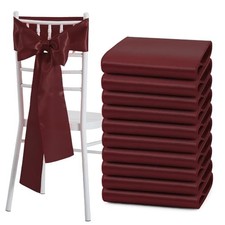 10 Pcs Satin Chair Sashes Bows Universal Chair Cover 6"x108"-10 Pack Burgundy