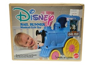 Vintage Disney Mattel Train Crib Rail Runner Musical Toy Mickey New In Box