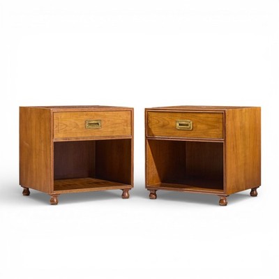 Baker Cherry and Brass Campaign Nightstands - Pair