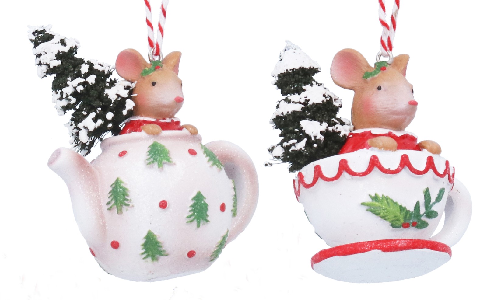 Gisela Graham Christmas Mouse Hanging Decorations – Holly & Alfie – Set of 2
