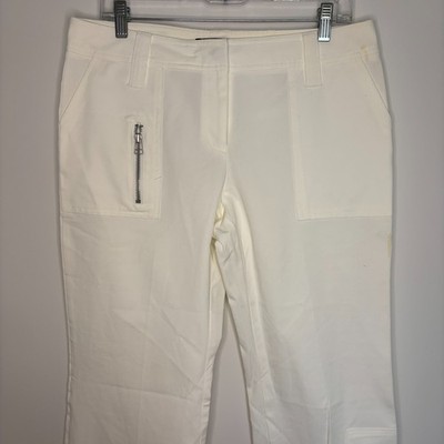 EXPRESS NEW Editor Dress Pants Women 11/12 White Slash Hand Pocket Zipper Detail