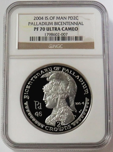 2004 PALLADIUM ISLE OF MAN 300 MINTED 2oz NGC PROOF 70 UC PALLADIUM DISCOVERY