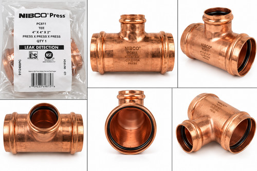 NIBCO PC611 4" x 4" x 2" Copper Press Tee Press x Press x Press New Description