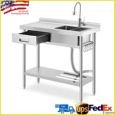 39.4''x23.6'x31.5" Freestanding Stainless Steel Utility Kitchen Sink w/ Drawer