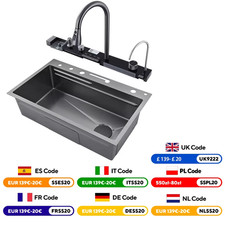 Stainless Steel Waterfall Kitchen Sink Large Single Slot Integrated Digital Disp