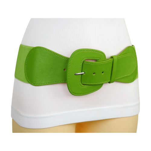 Women Olive Green Elastic Fabric Waistband Wide Fashion Belt Big Buckle Fit S M - Picture 19 of 24