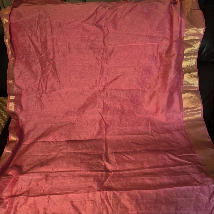 Vintage Fuchia Magenta Saree Paisley Brocade Border Woven Sari Craft Fabric - Image 4 of 4