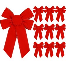 10 Pack Red Bows Christmas Tree Decorations,9  x13  Large Velvet Ornament Bow w...