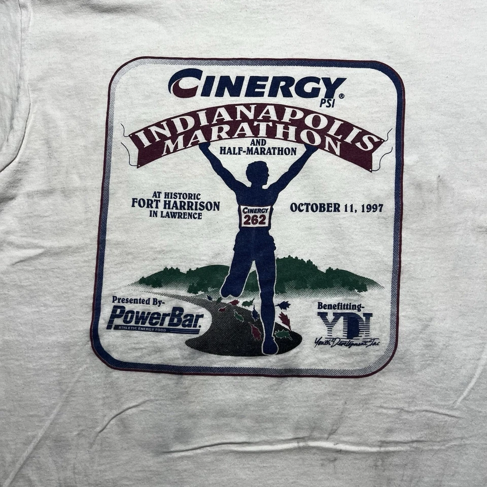 Camisa Cinergy Power Bar Maratón Indianápolis Años 90 De Colección Talla Grande Envejecida Foto 3 de 4