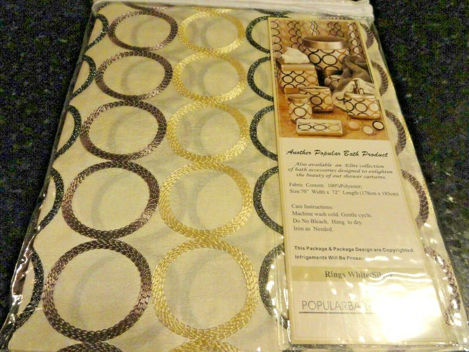 new~Circles~sheer Tan~Brown~Black~Plum Geometric RINGS fabric SHOWER CURTAIN~ - Image 3 of 4