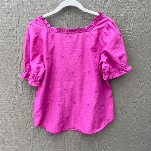 NWT TALBOTS Size S Cotton Embroidered Blouse Pink Ruffle Square Neck NEW - Picture 2 of 8