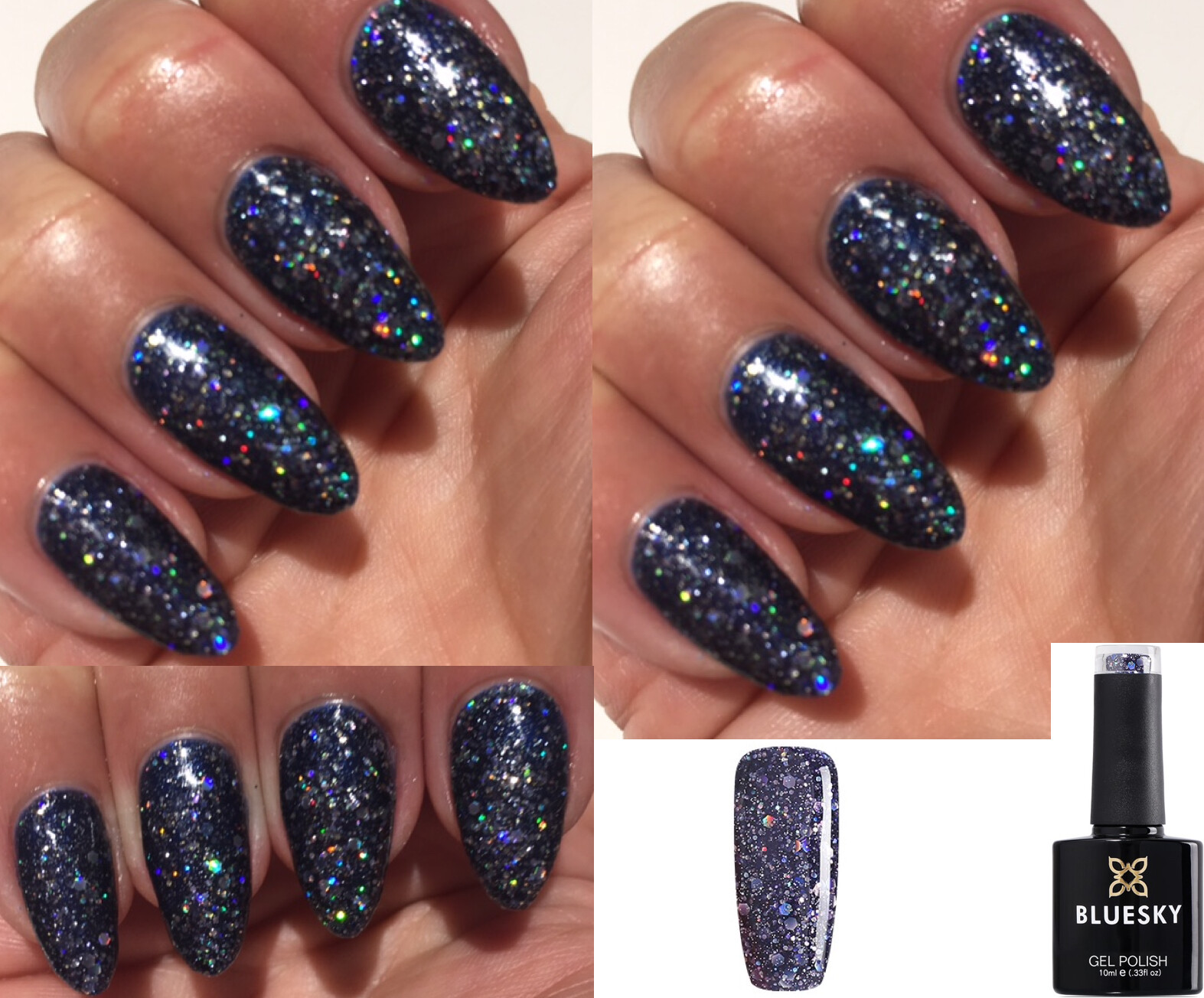 BLUESKY GEL NAIL POLISH PURPLE AMETHYST + BLUE GLITTER BLZ24 MULTI UVLED SOAKOFF