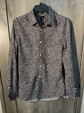 H&M Button Up Shirt Womens Small Blue Floral Print Cotton Long Sleeve Casual