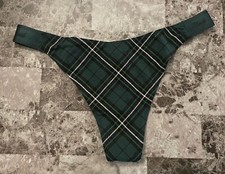 NWT VICTORIA'S SECRET PINK M L GREEN PLAID THICK LOGO SIDE STRAP THONG PANTIES