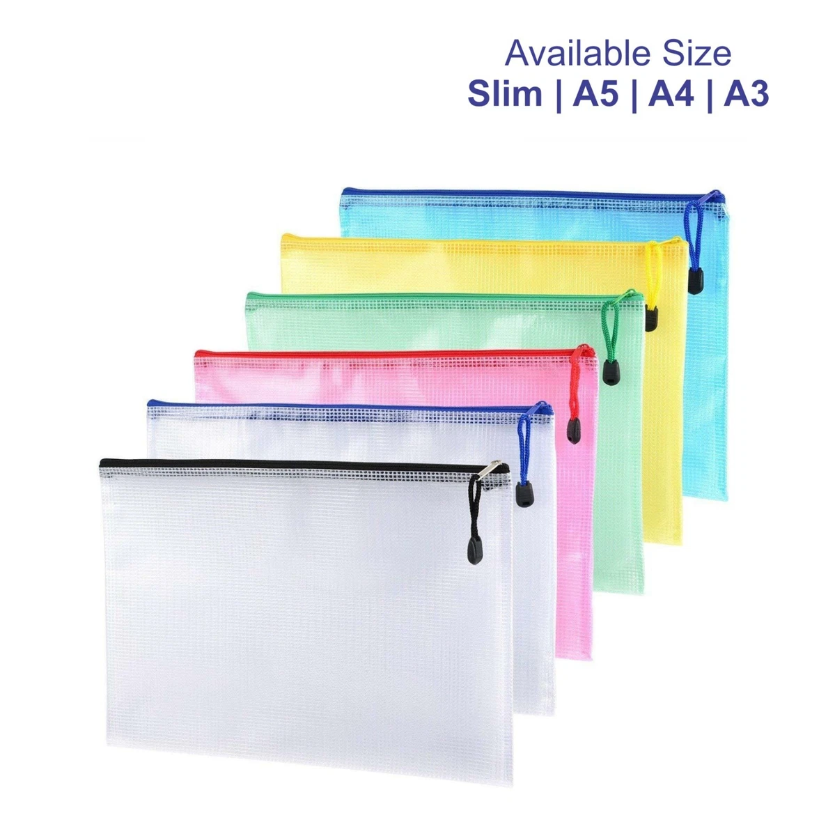 A3/A4/A5/Slim Plastic Zip File Bag Folder Waterproof Pocket Document  Protective