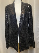 Just Fab Womens Small Black Sequined Open Front Jacket Cover Up Party Disco Glam