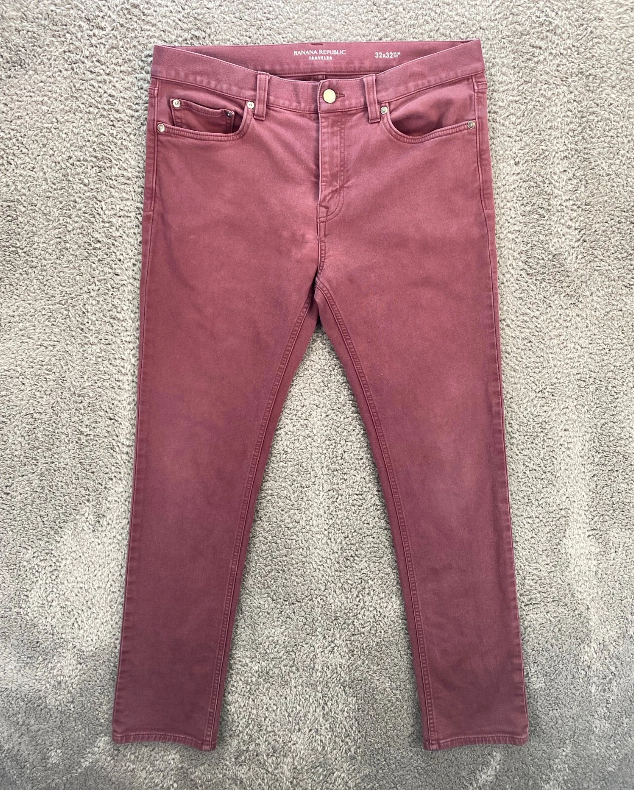 Banana Republic Jeans Mens 32x32 Fits 34x31 Traveler Slim Fit Maroon