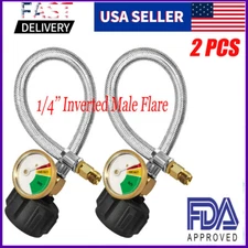 15-Inch RV Propane Hose with Gauge for 5-40lb Tanks Camper Gas Line Silver NEW