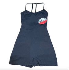 Capezio Halter Leotard Girls XL Black Basket Weave Boytard Unitard Shorts New