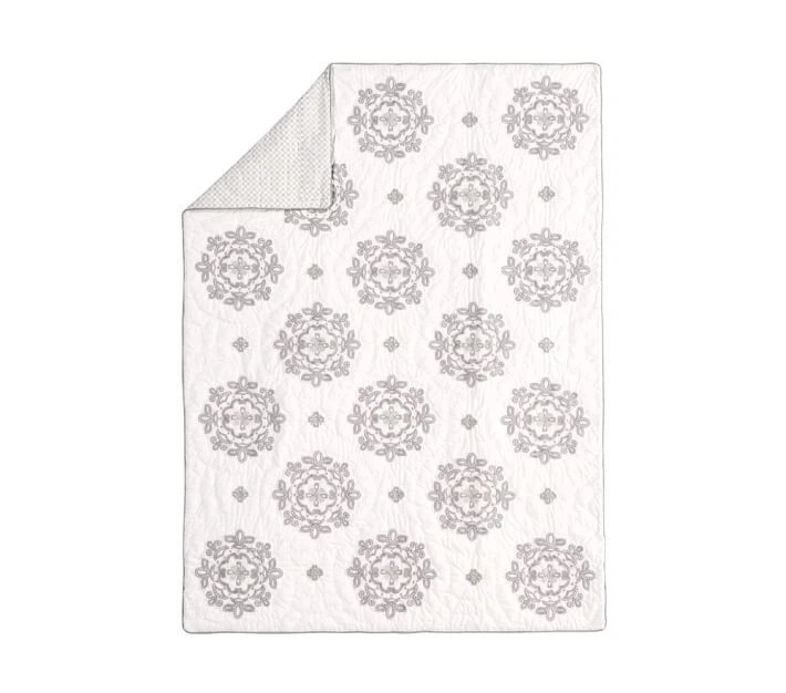  NUEVO Edredón Pottery Barn Kids Genevieve Cuna Niño, Sábana, Falsa, Medallón Gris Foto 3 de 3