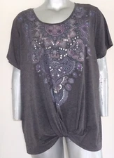 WOMAN LA THREADS PULLOVER TOP BLOUSE T~SHIRT Size 3X SHORT SLEEVE TWISTED FRONT