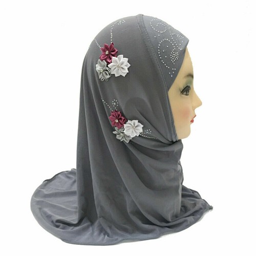 2-6Y New Muslim Kids Girl Cap Islamic Rhinestone Hijab Flower Scarf Arab Bonnet - Picture 60 of 61