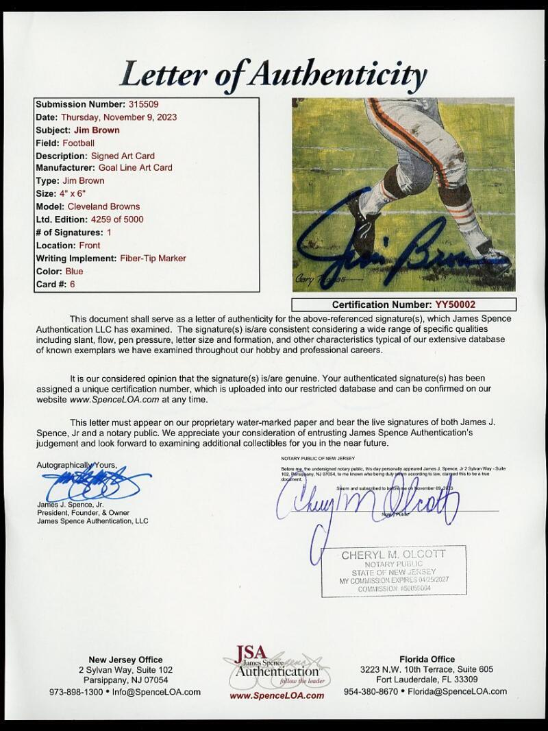 Jim Brown Autographed Signed 1989-97 Goal Line HOF #24 JSA Authentic 
