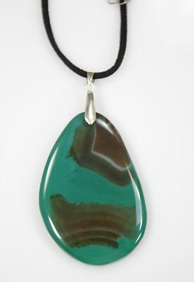 Agate Stone Statement Pendant Necklace Green Brown Waves Unique BOHO Jewelry 