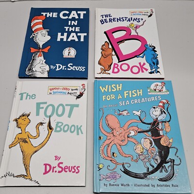 4 Dr Seuss Beginner Books Vtg Cat In The Hat Foot Book Berenstain B Wish Fish