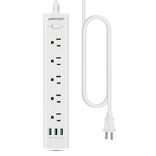2 Prong Power Strip 5 FT Extension Cord Surge Protector 5 Outlets and 3 USB 1...