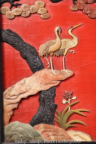 23.6" Old Chinese Dynasty Red Sandalwood Inlay Shoushan Stone Gilt Mirror Screen - Picture 4 of 12