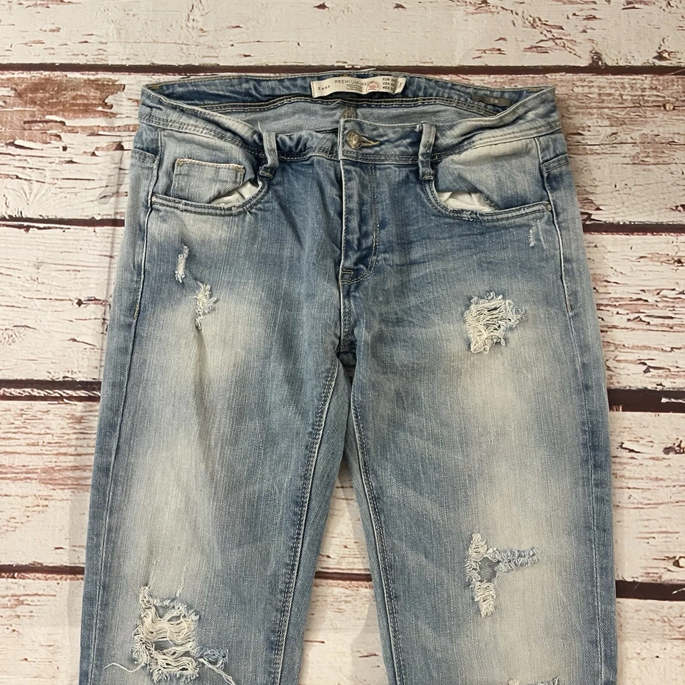 Zara Premium Wash Trafaluc Jeans Women's Size 4 Slim Blue Distressed Inseam 29” - Image 2 of 4