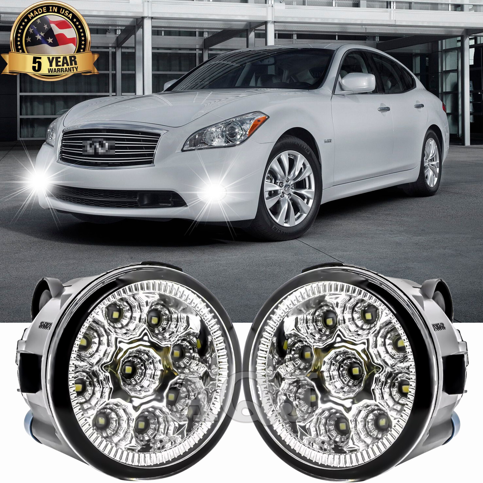 Pair of Bumper White LED Fog Light Driving Lamps For INFINITI M35H 2012-2013