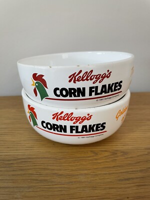 Vintage 1987 Sammlerstück Kellogs Corn Flakes Müslischale x 2 (einige kleinere Chips)
