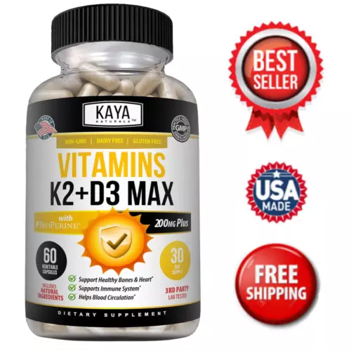 Vitamin K2 (MK7) with D3 5000 IU Supplement, BioPerine Capsules, Immune Health