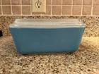 Vintage Pyrex Horizon Blue Rectangular Refrigerator Dish with Lid #502 B & C