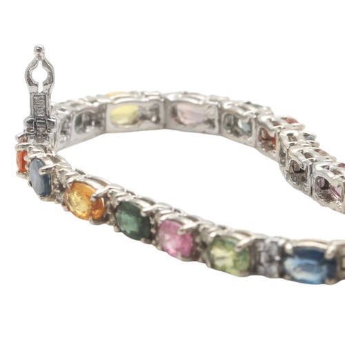 14.50Ct Natural Ceylon Sapphire & Diamond 14K Solid White Gold Bracelet - Picture 5 of 8