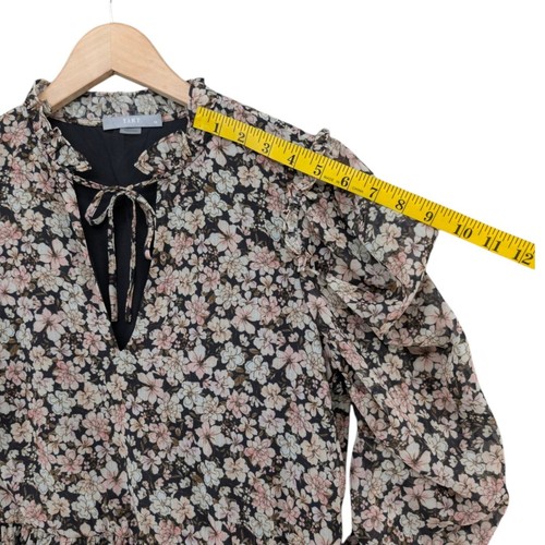 Tart Floral Mini Dress Black Multicolor 3/4 Sleeve Pleated Keyhole Neck Size XS - Picture 9 of 12