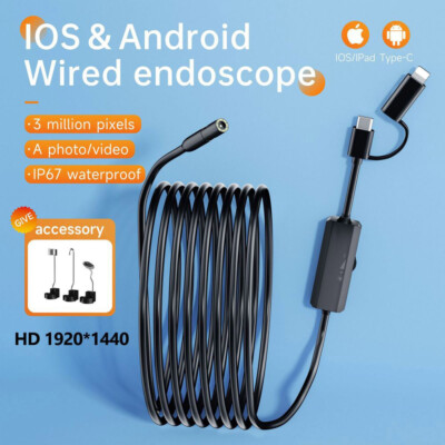 For iPhone 15 14 13 Pro Max Samsung Endoscope Inspection Camera Borescope Cable