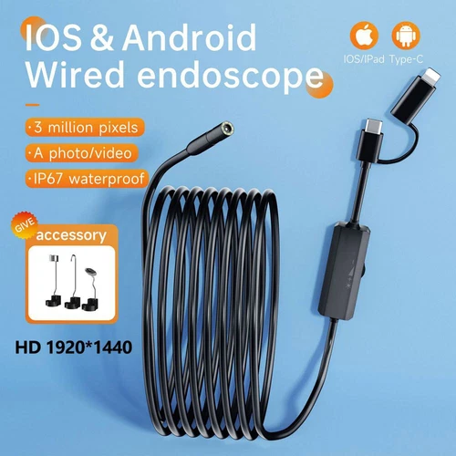 Endoscope Snake Camera Tube Inspection F iPhone 15/14 Pro Max Android Cell Phone