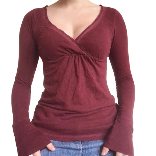 Fairycore Top Aesthetic Women V Neck Flared Long Sleeve T Shirt Vintage