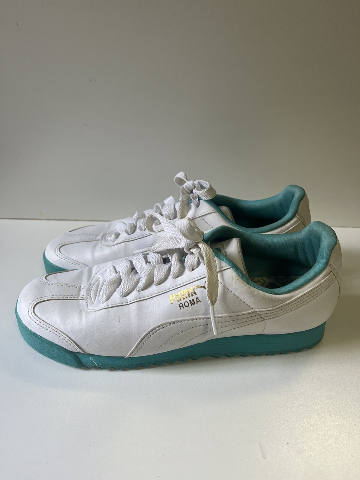 Size 7.5 - PUMA Roma Basic Plus White Turquoise 3… - image 1