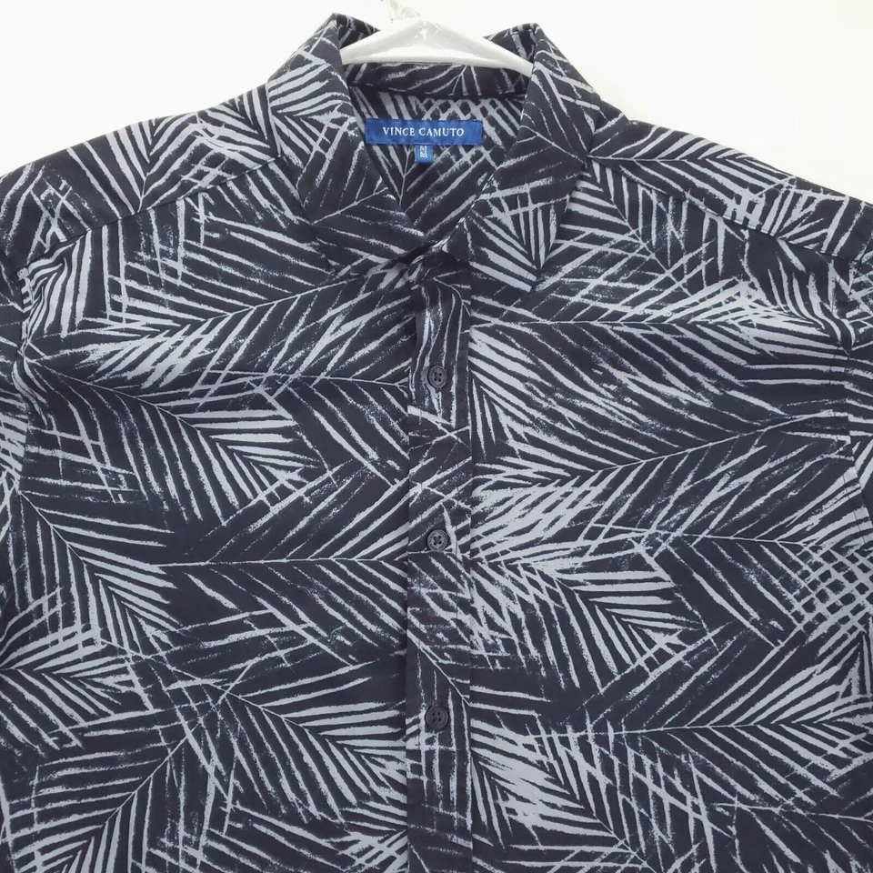 Vince Camuto Shirt Mens Medium Black White Tropical Classic Button-Up - Image 3 of 4