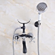 Black  Chrome Brass Wall Mount ClawFoot Bath Tub Faucet With Hand Shower fna637