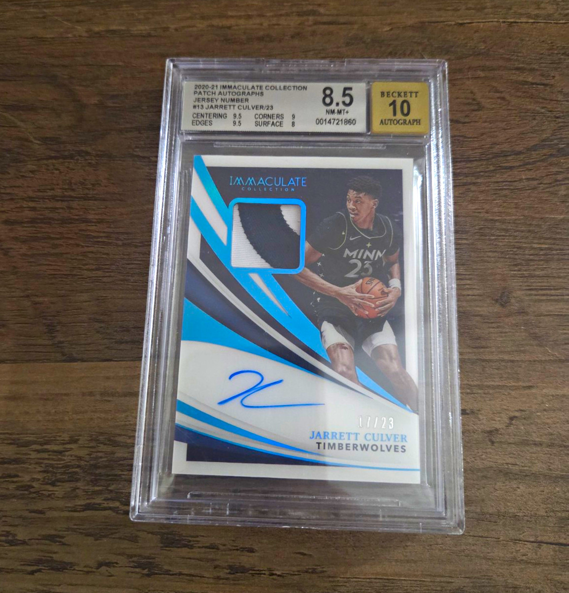 2020-21 Panini Immaculate Jarrett Culver Patch Auto 11/23 BGS 8.5 Auto 10 view 1